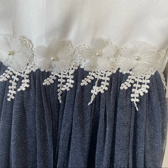 NWT Couture Princess White Satin and Blue Sparkle Formal Party Dress Sz: Girls 5 - Picture 4 of 12